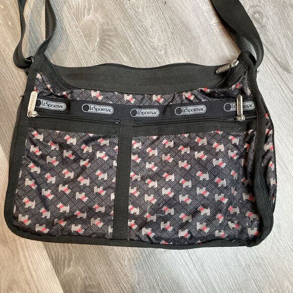 LeSportsac Womens Very Rare Schnauzer Print Expanded Crossbody Bag Boho Washable - Picture 7 of 10